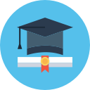 Icon of a graduation cap and diploma