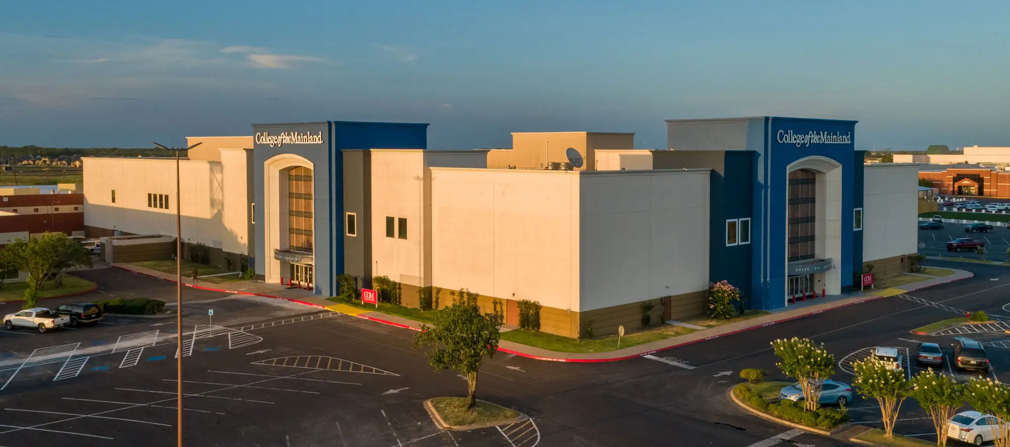 Outside aerial view of COM City Centre building