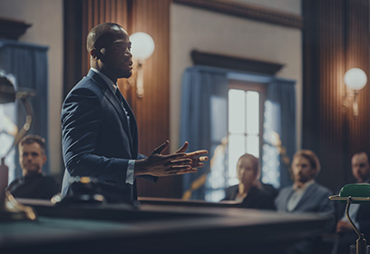 Attorney in courtroom