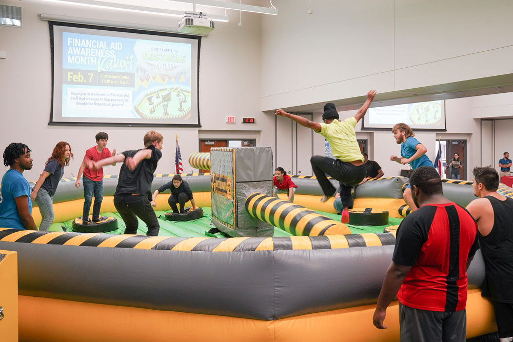 Students on obstacle course