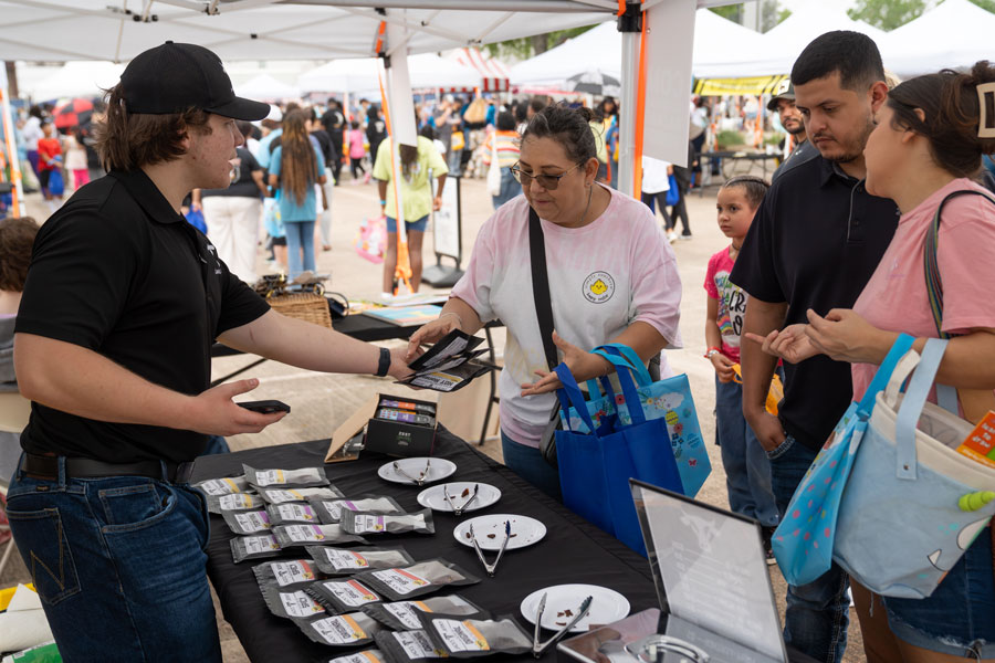 People getting food at an event