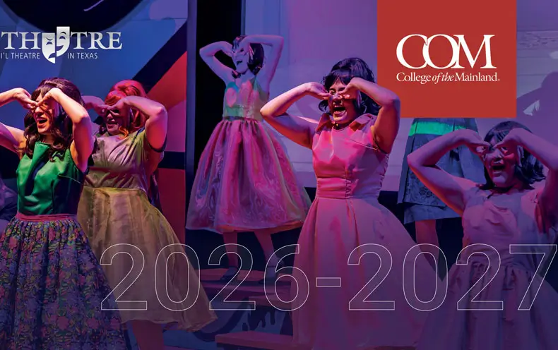 Graphic promoting the COM Theatre’s 2026-2027 season.