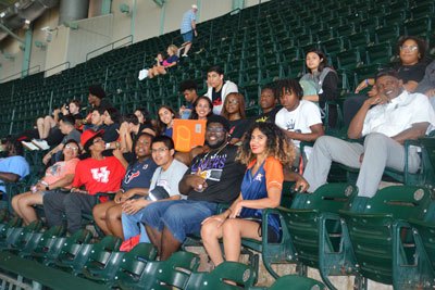 Students at Minute Maid Stadium in bleachers